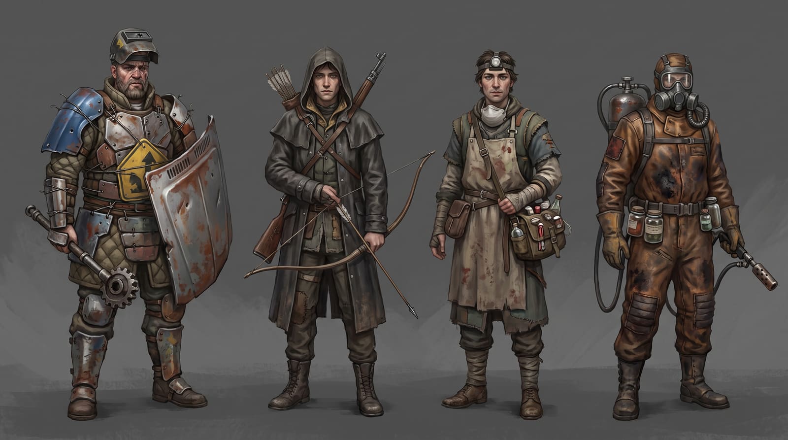 Da esquerda para a direita: Sentinel, Hunter, Medic e Burner